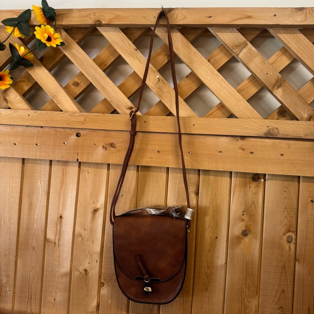 Miak Collection Brown Faux Leather Crossbody Bag with Gold Accent